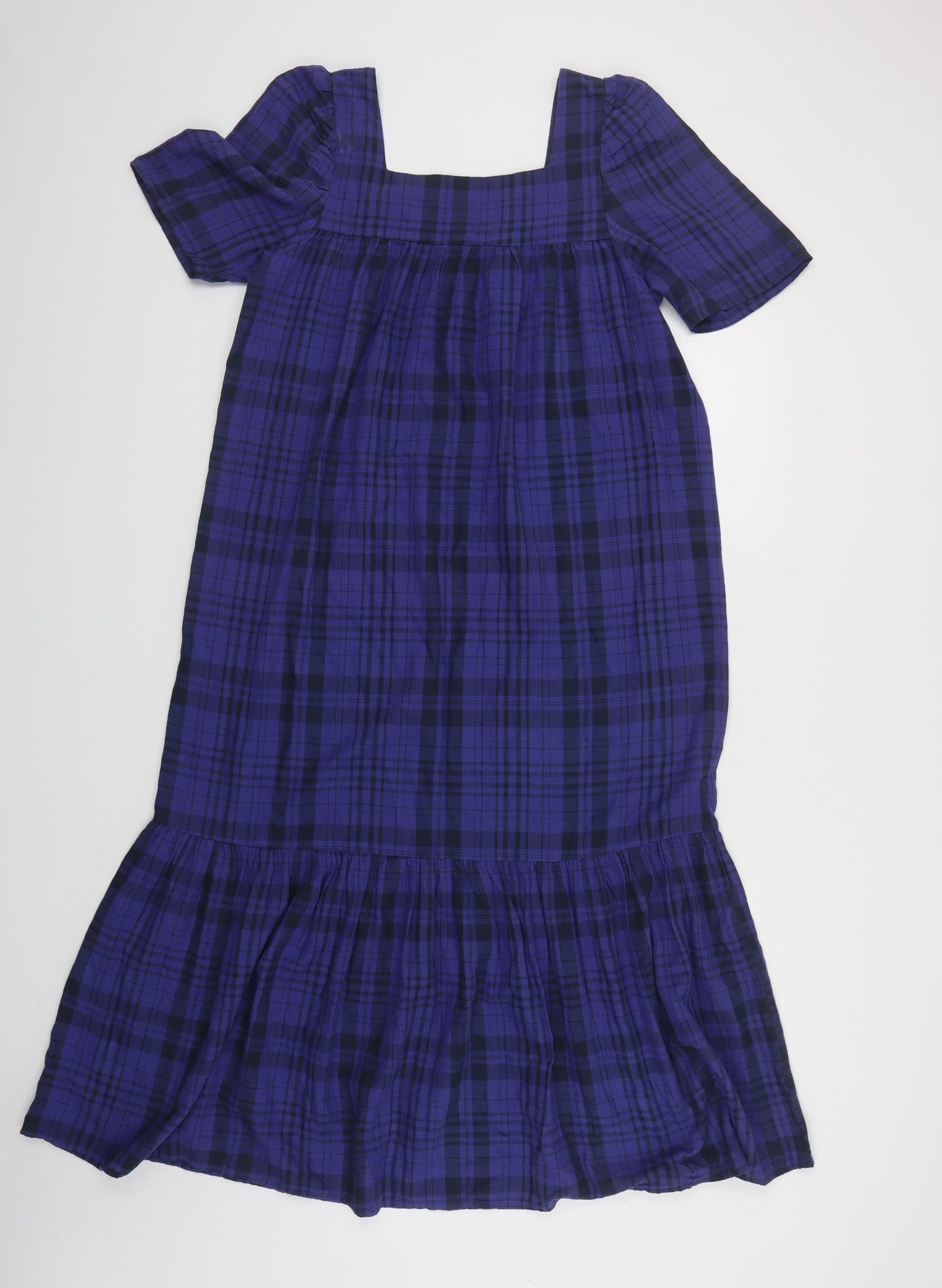 Nasty Gal Womens Blue Plaid Cotton A-Line Size 8 Square Neck Pullover