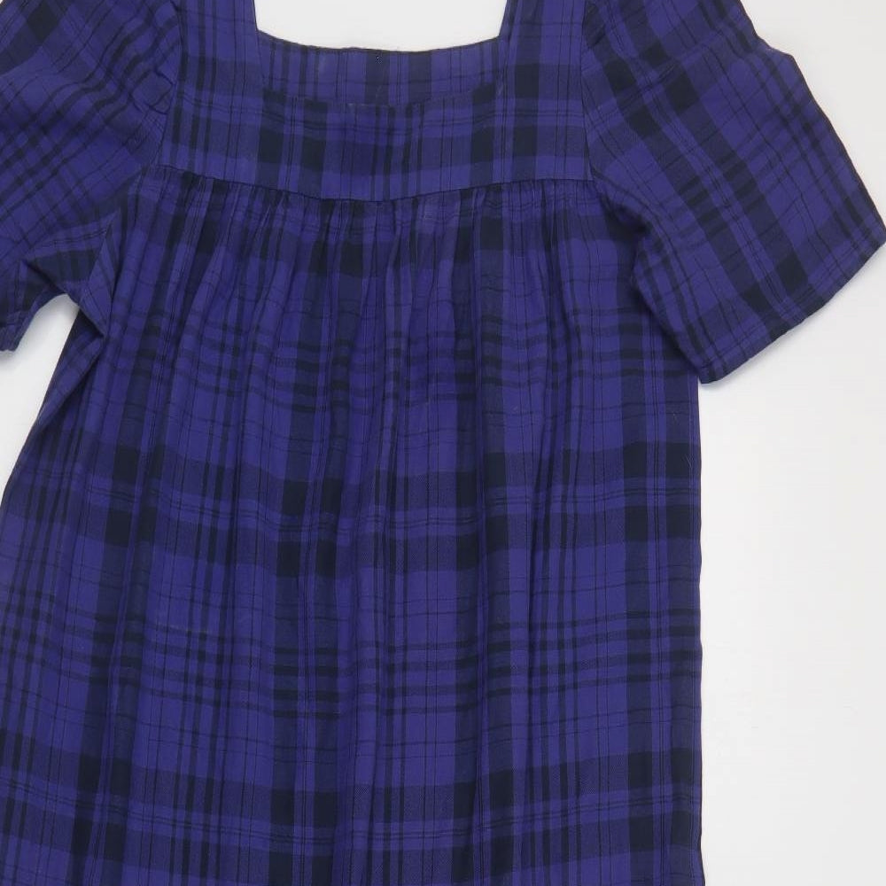 Nasty Gal Womens Blue Plaid Cotton A-Line Size 8 Square Neck Pullover