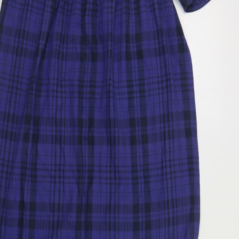 Nasty Gal Womens Blue Plaid Cotton A-Line Size 8 Square Neck Pullover