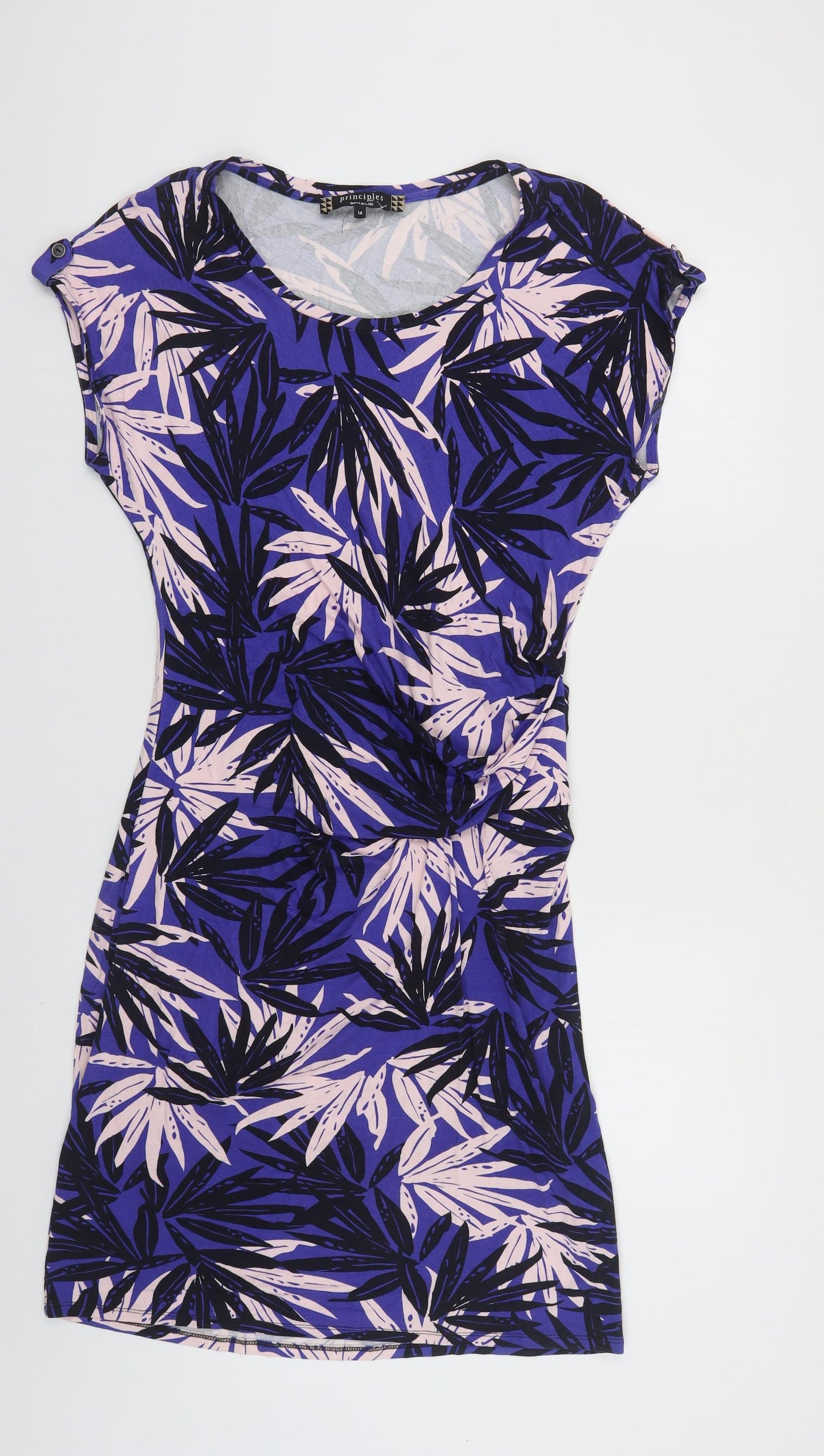 Principles Womens Purple Floral Viscose Pencil Dress Size 14 Boat Neck Pullover