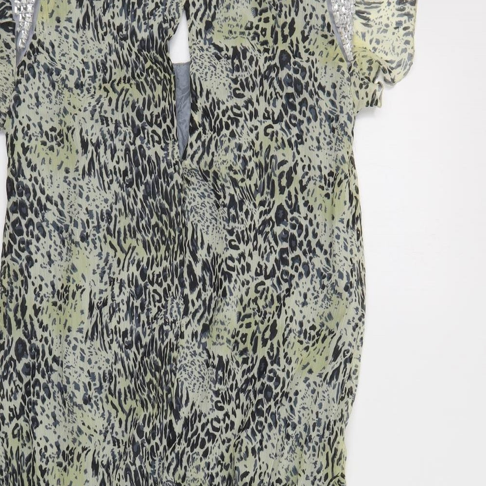 Prophecy Womens Green Animal Print Polyester Sheath Size 14 Scoop Neck Pullover