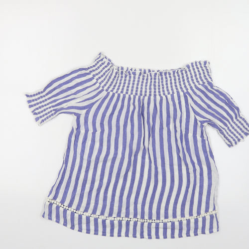 Warehouse Womens Blue Striped Viscose Basic Blouse Size 10 Off the Shoulder