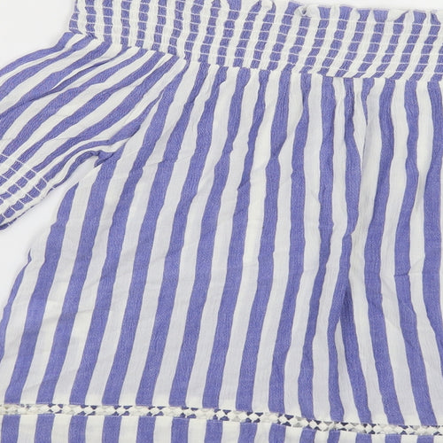 Warehouse Womens Blue Striped Viscose Basic Blouse Size 10 Off the Shoulder
