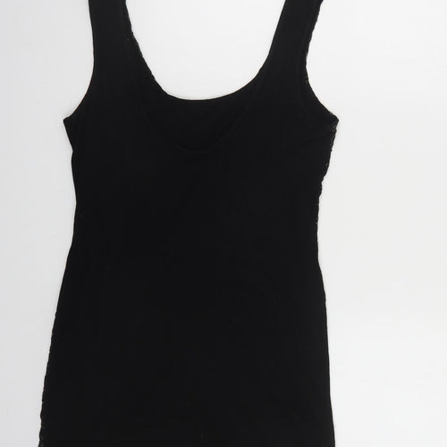 Preworn Womens Black Geometric Viscose Tunic Tank Size 18 Scoop Neck - Lace Overlay