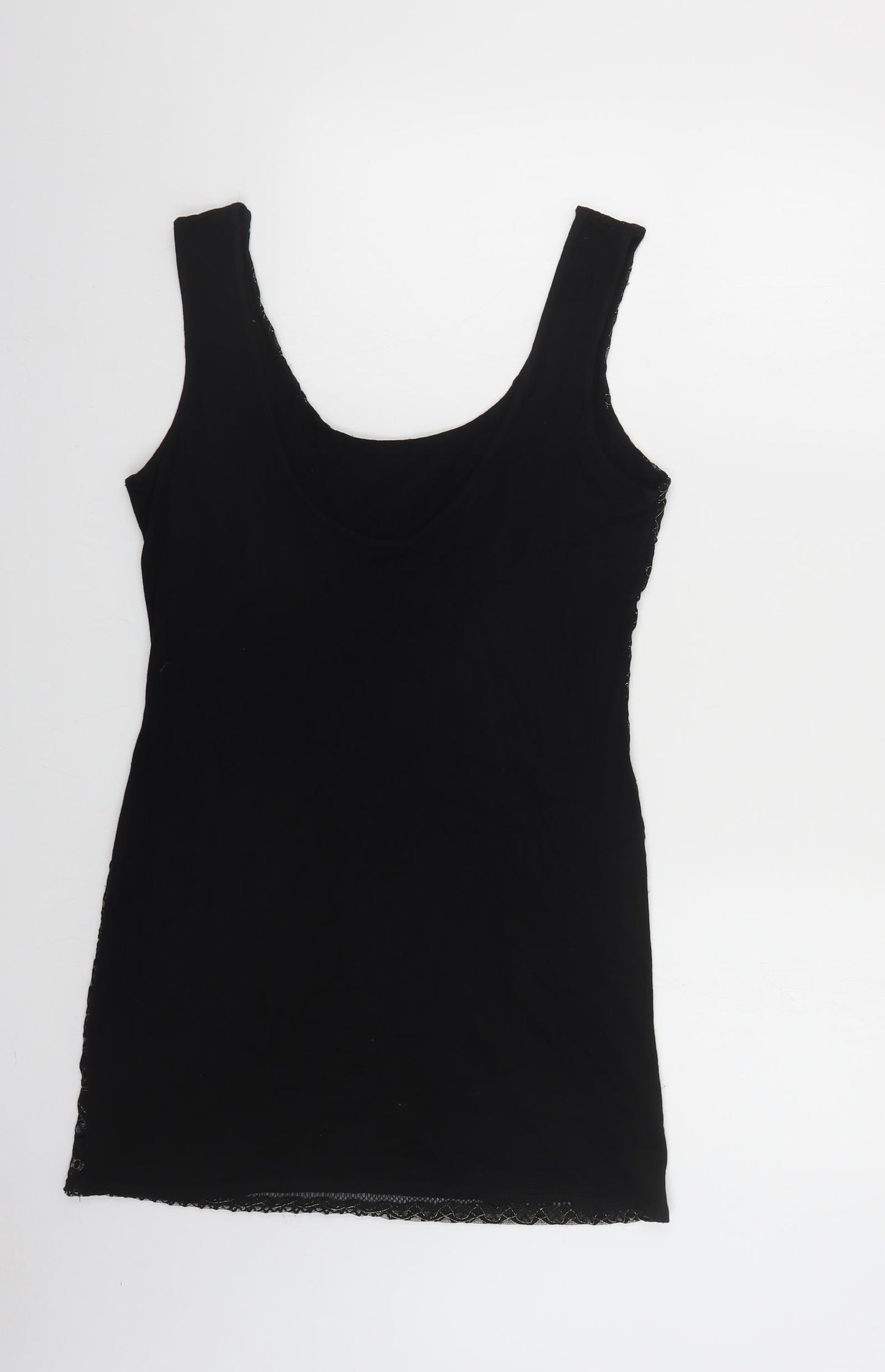 Preworn Womens Black Geometric Viscose Tunic Tank Size 18 Scoop Neck - Lace Overlay