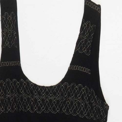 Preworn Womens Black Geometric Viscose Tunic Tank Size 18 Scoop Neck - Lace Overlay