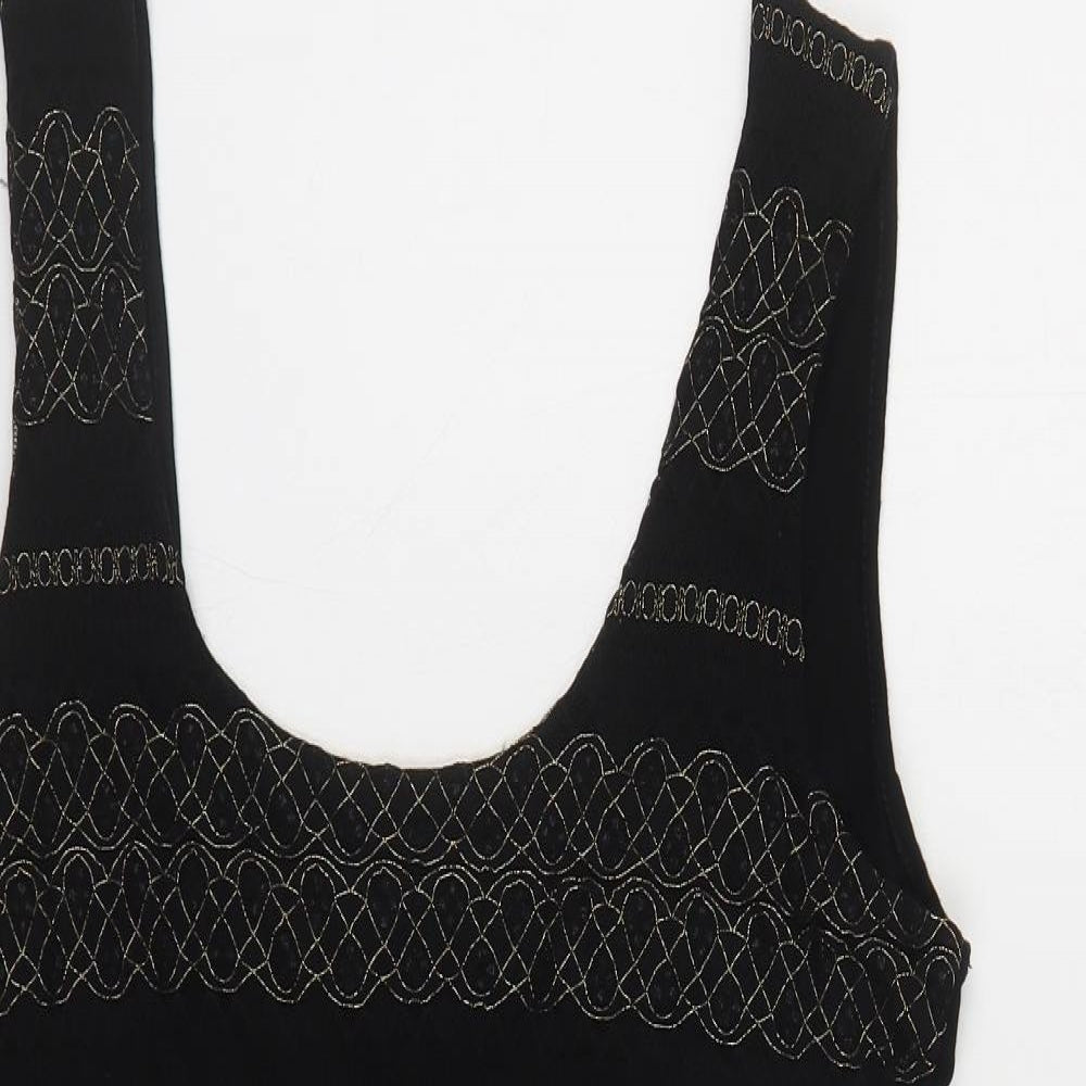 Preworn Womens Black Geometric Viscose Tunic Tank Size 18 Scoop Neck - Lace Overlay