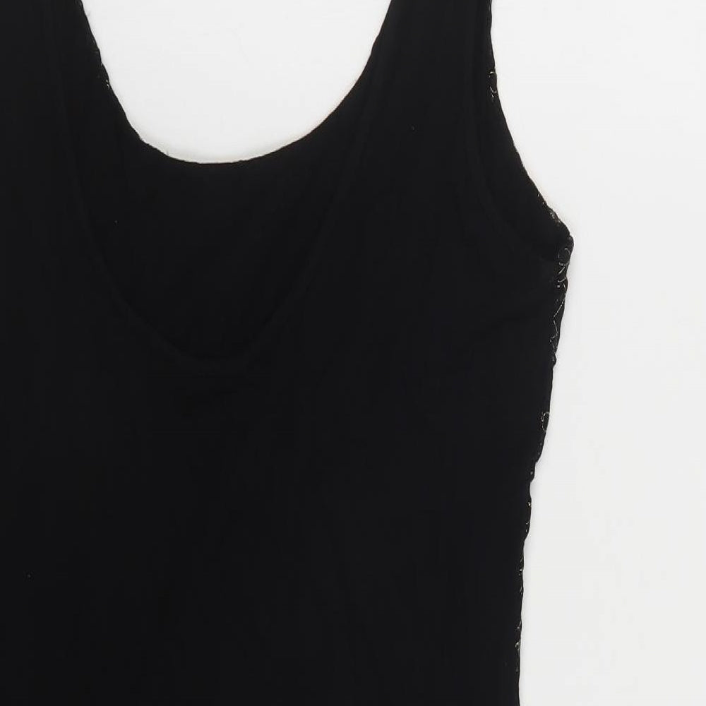 Preworn Womens Black Geometric Viscose Tunic Tank Size 18 Scoop Neck - Lace Overlay