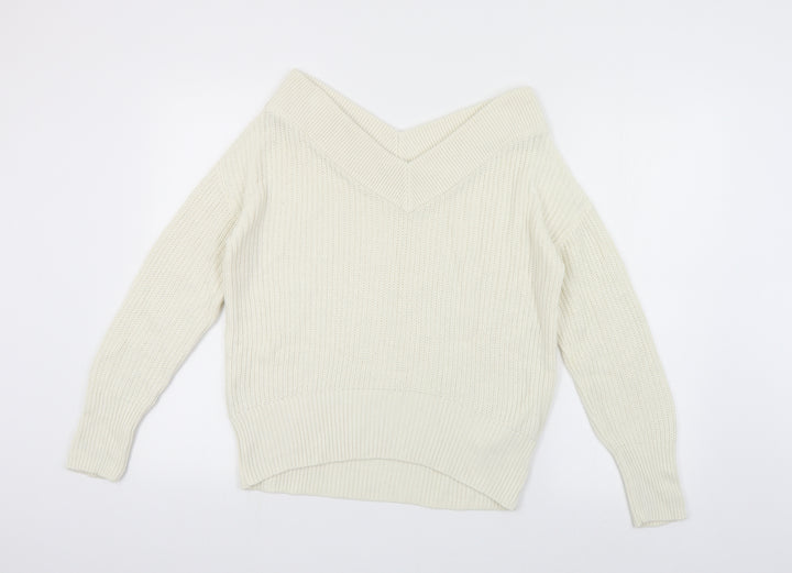 Topshop Womens Ivory V-Neck Acrylic Shrug Jumper Size 8