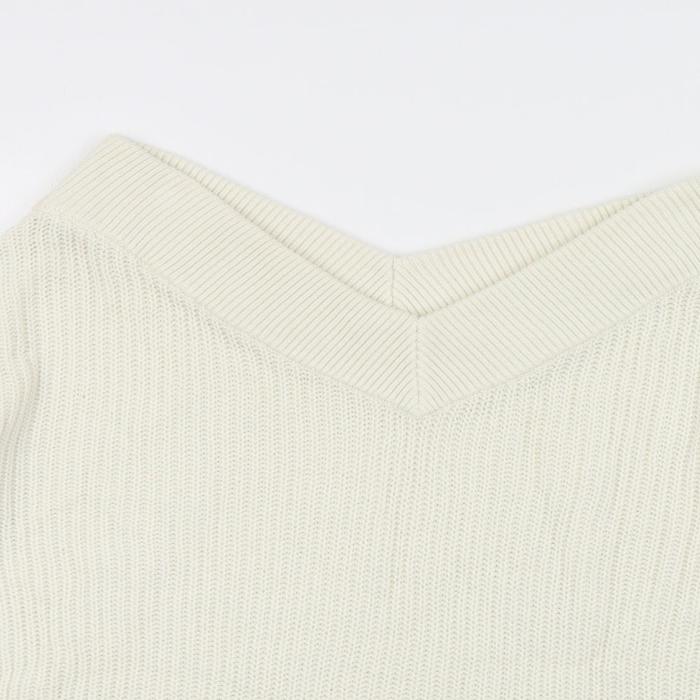 Topshop Womens Ivory V-Neck Acrylic Shrug Jumper Size 8