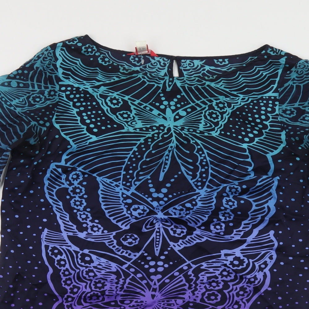 Monsoon Womens Multicoloured Geometric Silk Tunic Blouse Size 14 Boat Neck - Butterfly Print