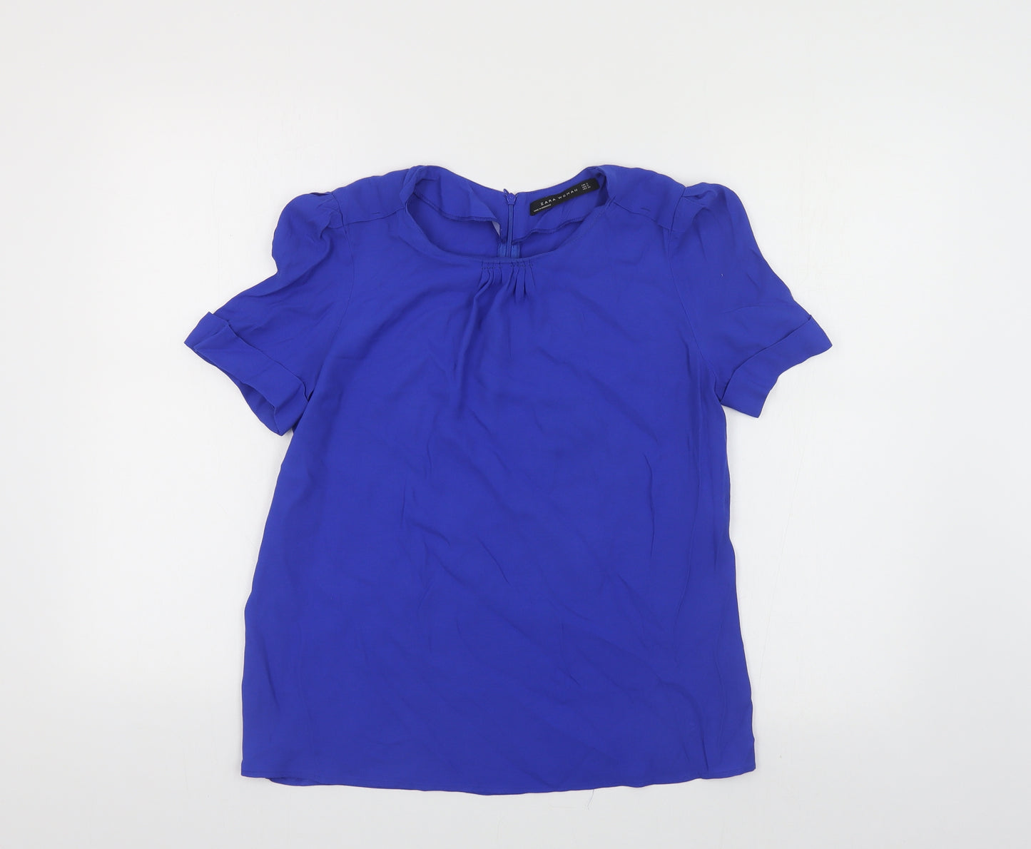 Zara Womens Blue Acetate Basic Blouse Size S Round Neck