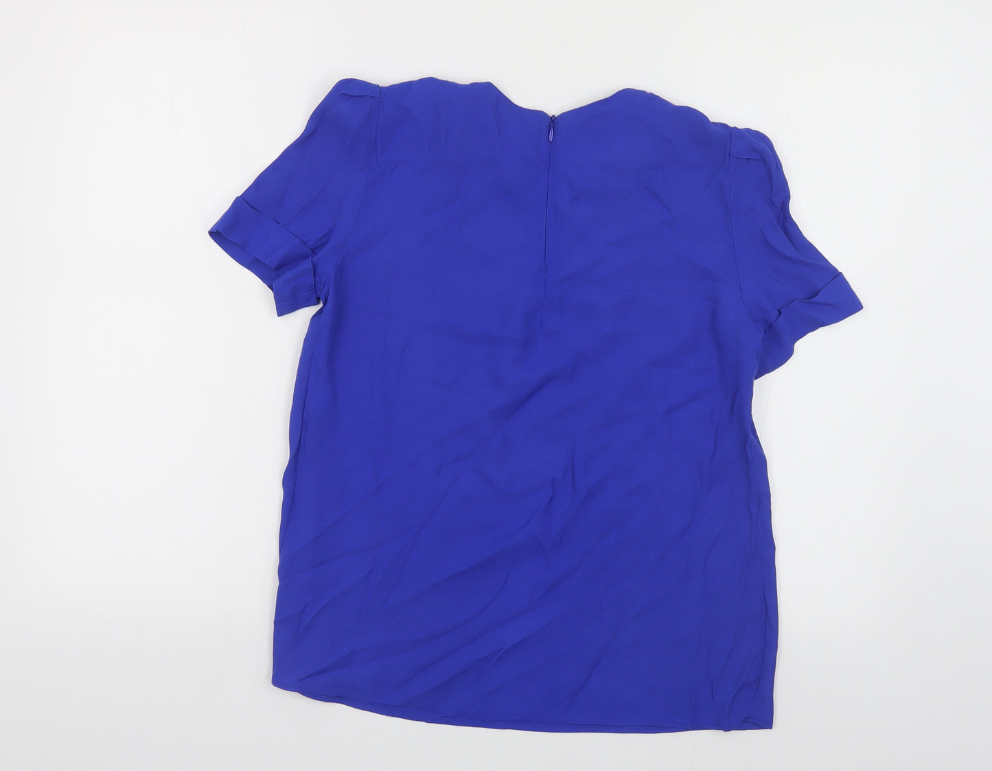 Zara Womens Blue Acetate Basic Blouse Size S Round Neck