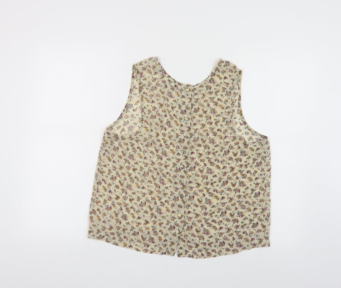 New Look Womens Beige Floral Polyester Basic Tank Size L Round Neck