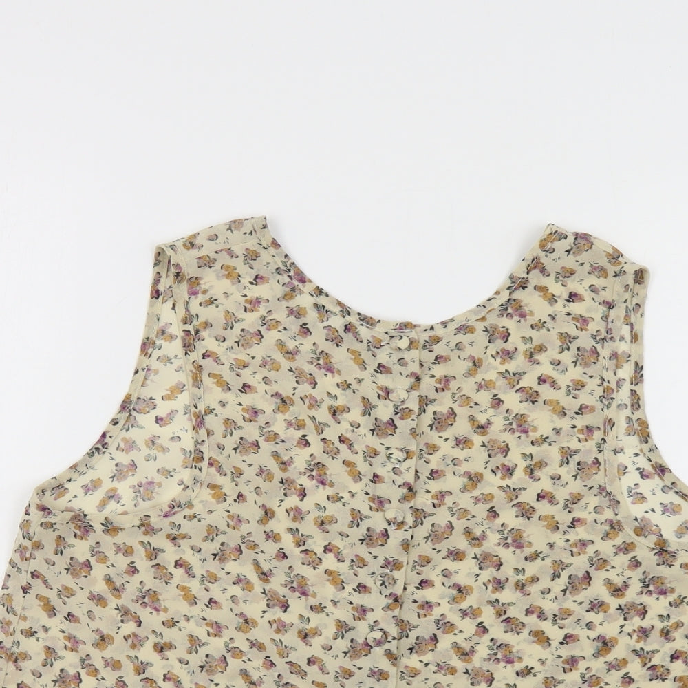 New Look Womens Beige Floral Polyester Basic Tank Size L Round Neck