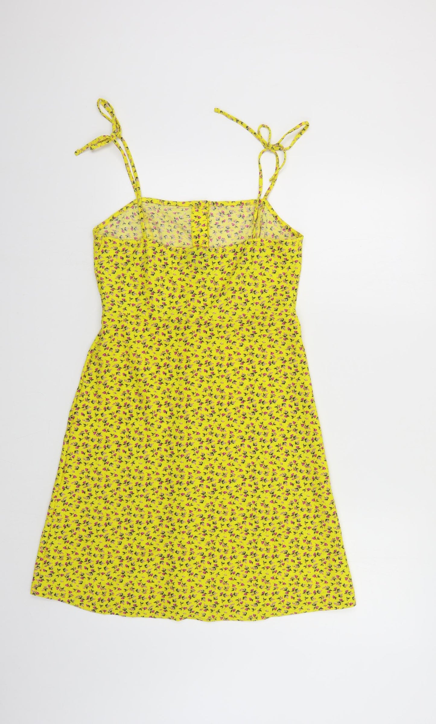 Topshop Womens Yellow Floral Polyester Tank Dress Size 8 Square Neck Button