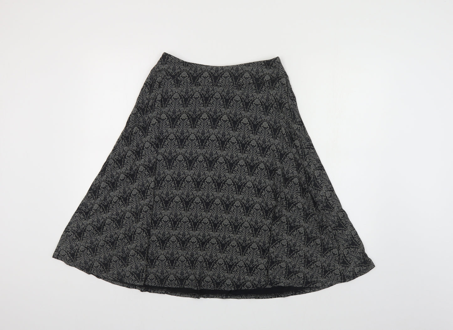 White Stuff Womens Black Geometric Viscose A-Line Skirt Size 8