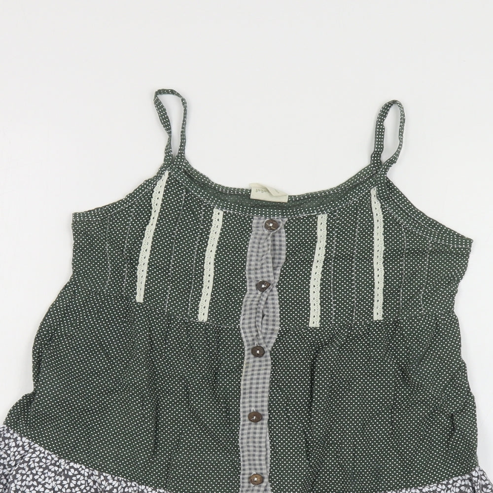 Y & N Girls Green Polka Dot Cotton Tank Dress Size 13 Years Round Neck Button