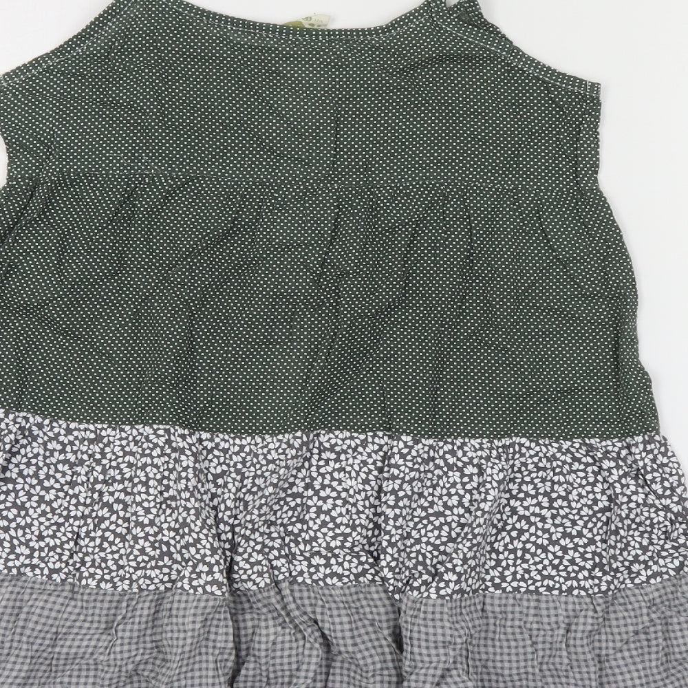 Y & N Girls Green Polka Dot Cotton Tank Dress Size 13 Years Round Neck Button