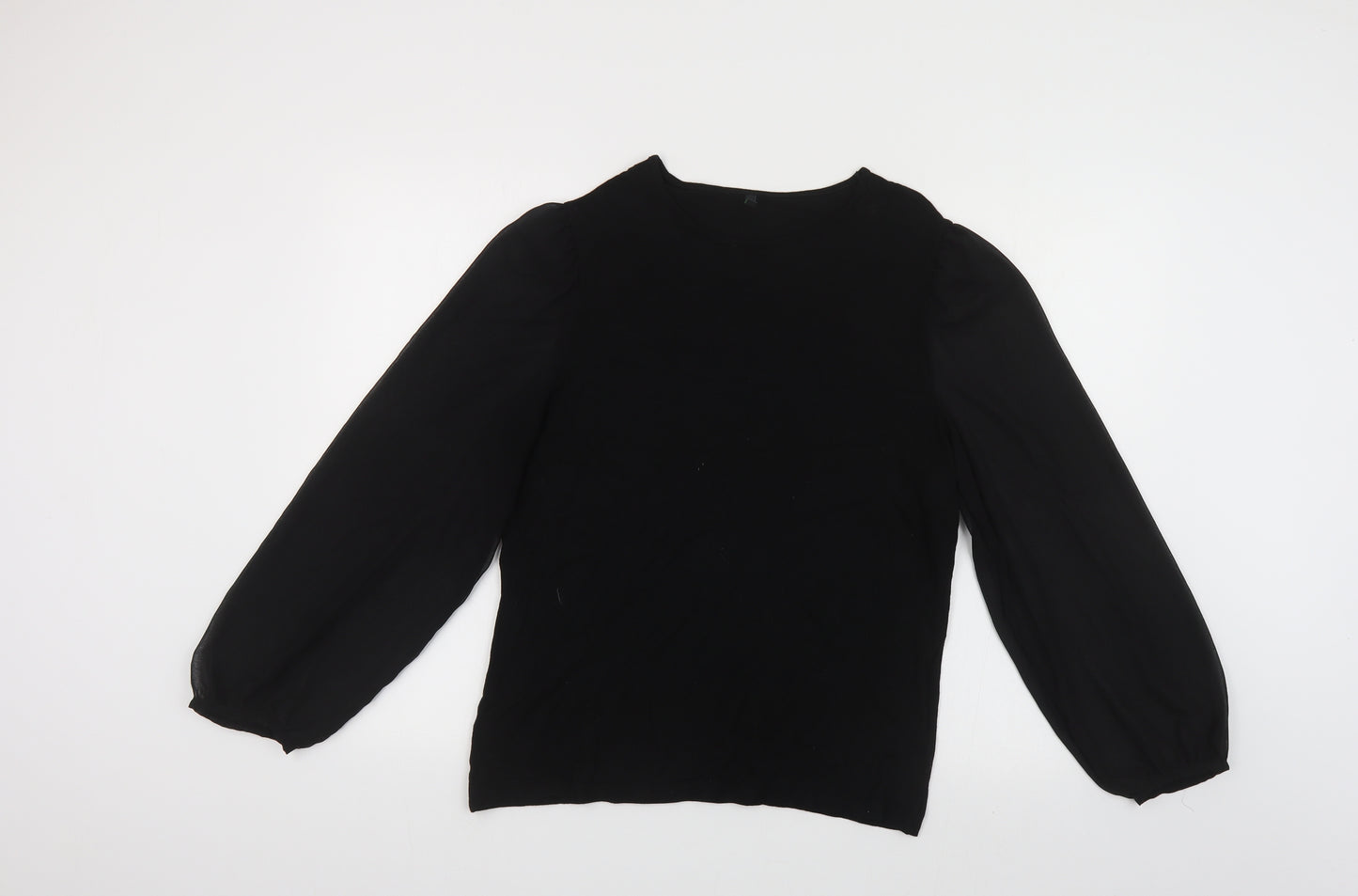United Colors of Benetton Womens Black Viscose Basic Button-Up Size M Round Neck - Sheer Sleeves