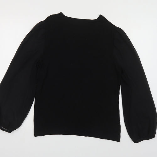 United Colors of Benetton Womens Black Viscose Basic Button-Up Size M Round Neck - Sheer Sleeves