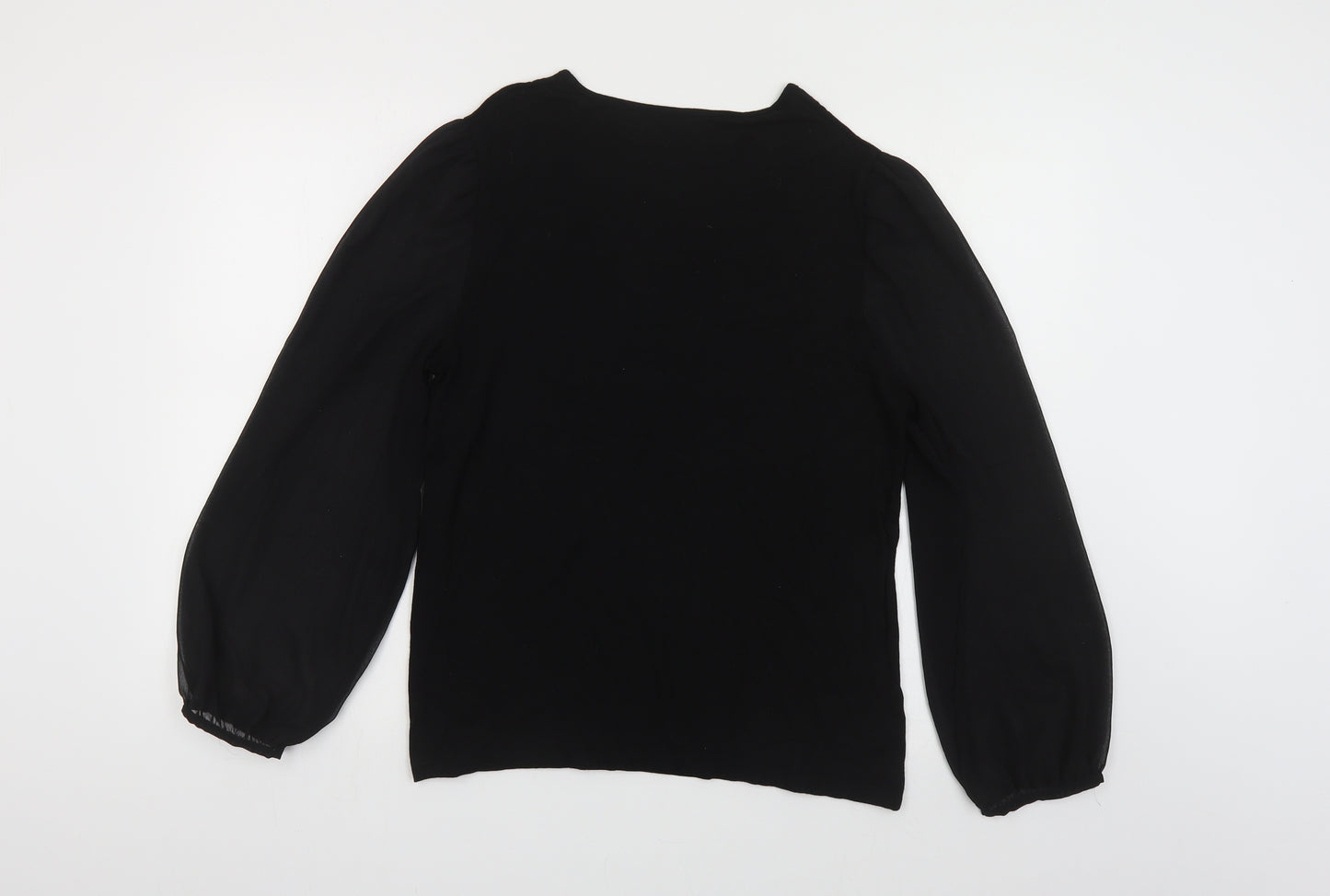 United Colors of Benetton Womens Black Viscose Basic Button-Up Size M Round Neck - Sheer Sleeves