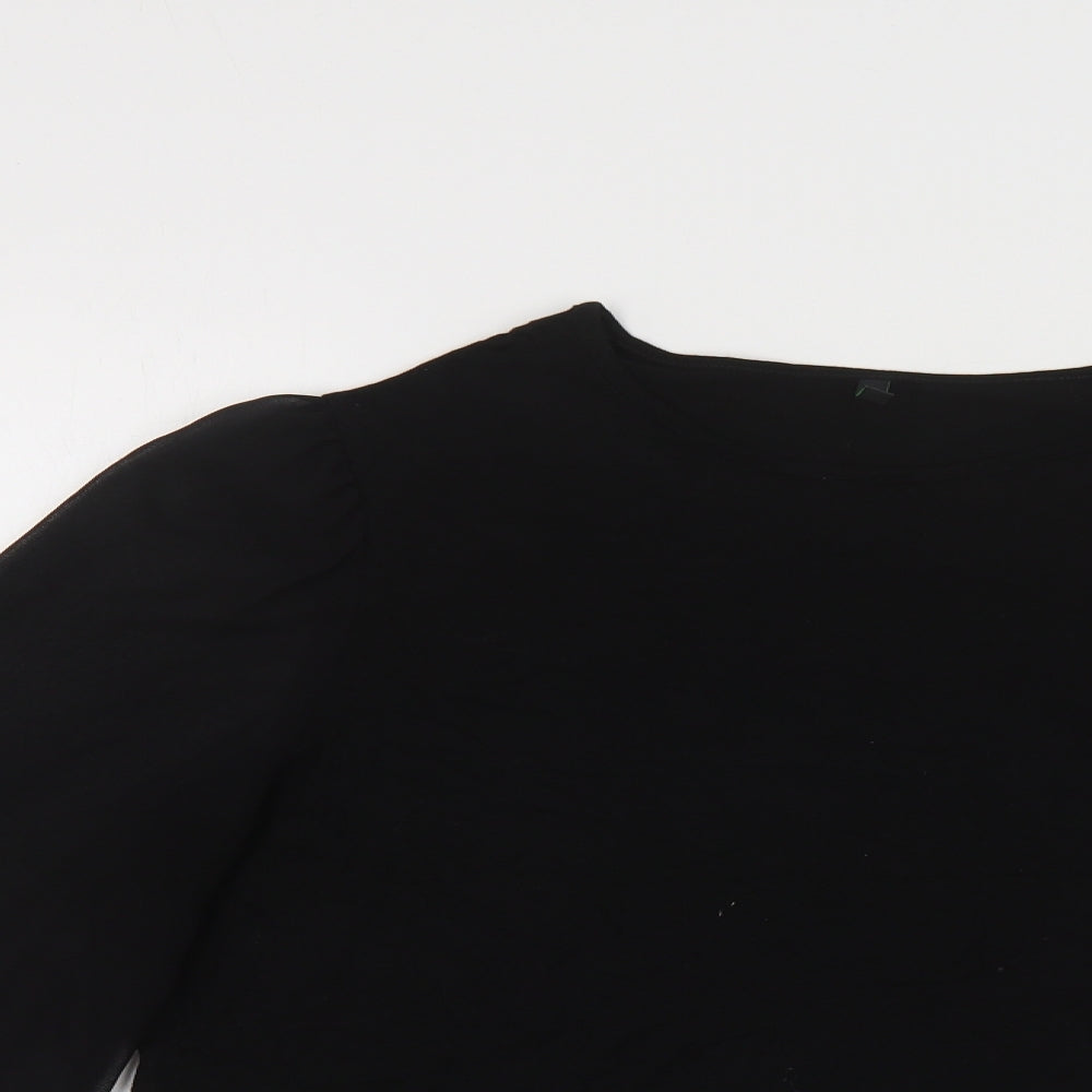 United Colors of Benetton Womens Black Viscose Basic Button-Up Size M Round Neck - Sheer Sleeves