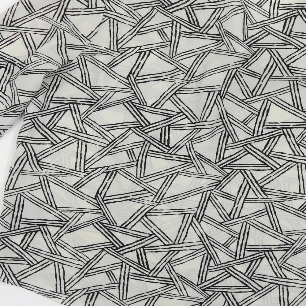 Linea Womens White Geometric Polyester Basic Blouse Size 12 V-Neck - Pussy Bow