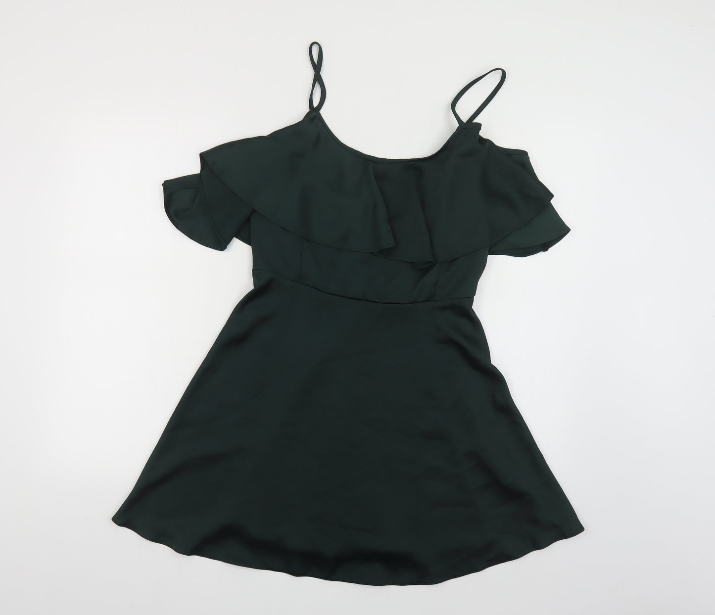 New Look Womens Green Polyester Skater Dress Size 14 Round Neck Zip