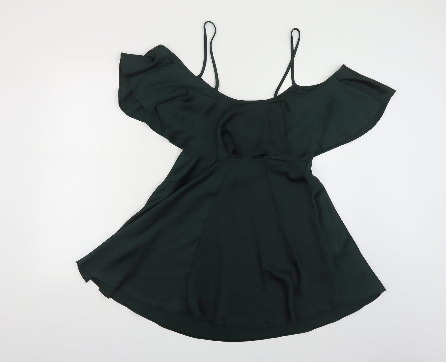 New Look Womens Green Polyester Skater Dress Size 14 Round Neck Zip