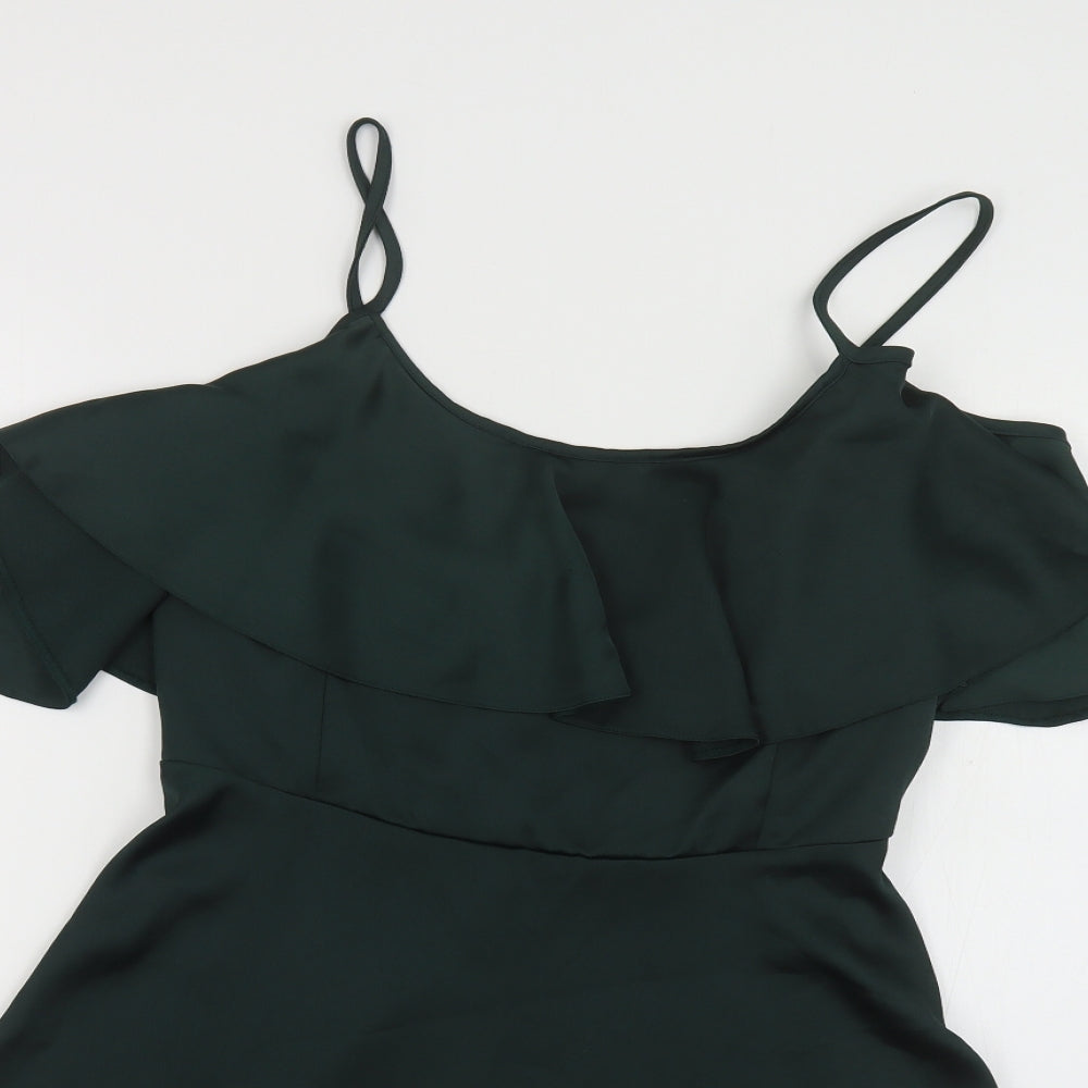 New Look Womens Green Polyester Skater Dress Size 14 Round Neck Zip