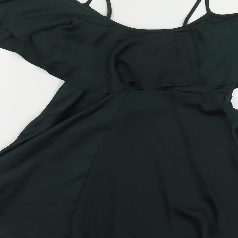 New Look Womens Green Polyester Skater Dress Size 14 Round Neck Zip