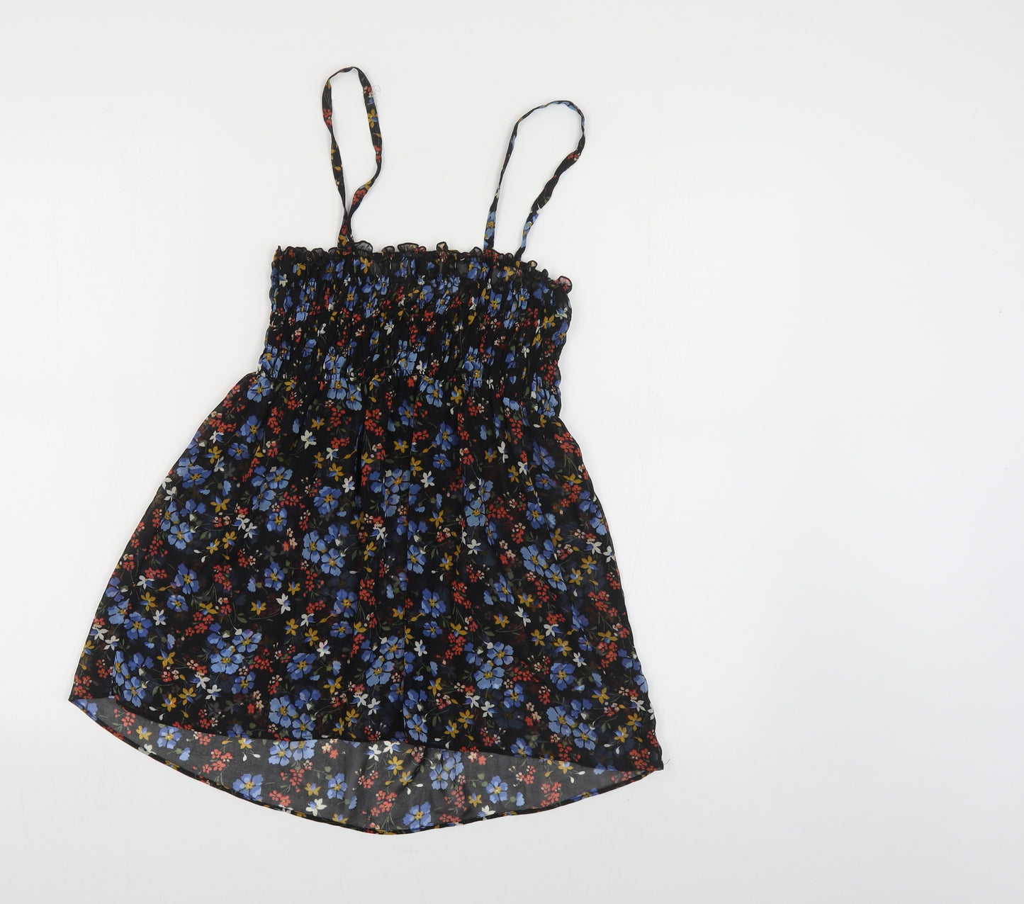 Zara Womens Black Floral Polyester Cropped T-Shirt Size M Square Neck