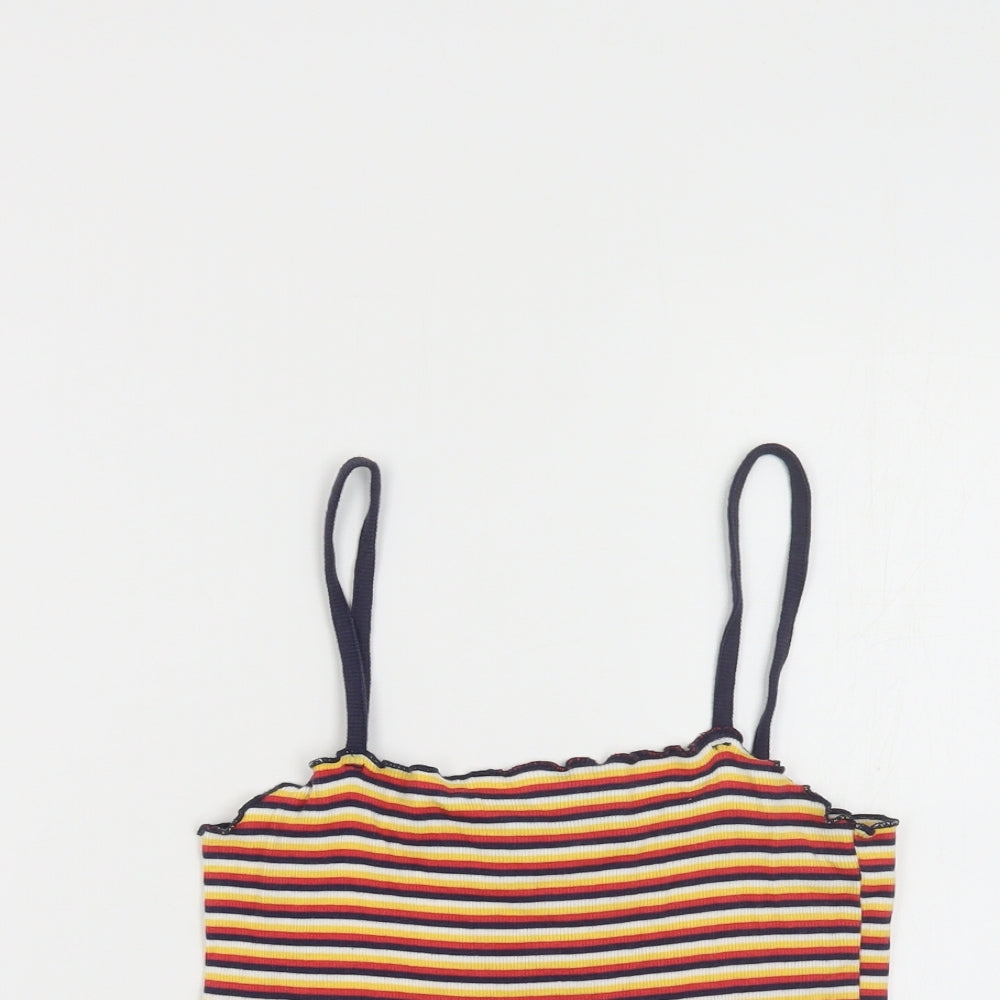 Topshop Womens Multicoloured Striped Cotton Camisole Tank Size 12 Square Neck