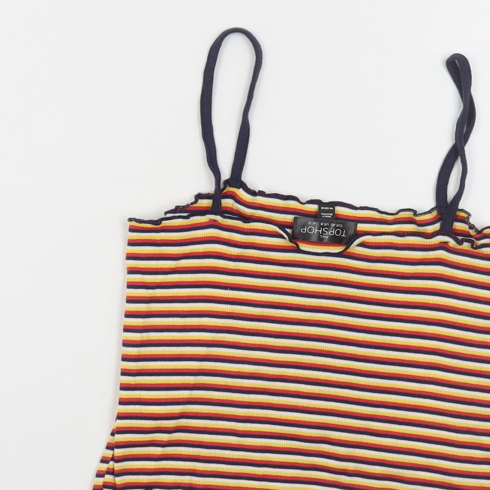 Topshop Womens Multicoloured Striped Cotton Camisole Tank Size 12 Square Neck
