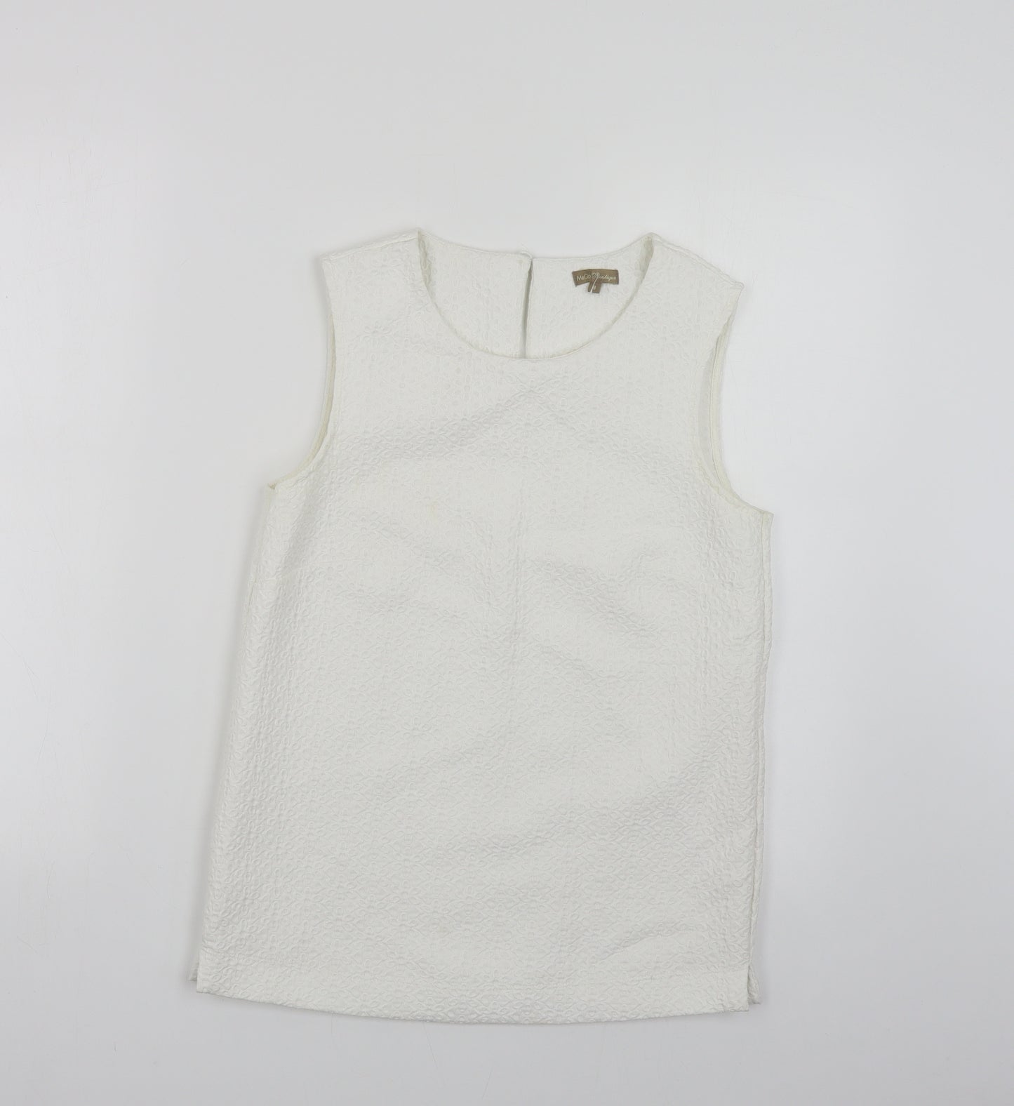 M&Co Womens White Polyester Basic Tank Size 8 Round Neck - Textured
