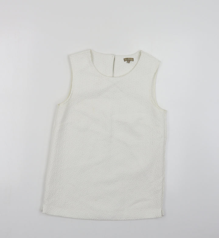 M&Co Womens White Polyester Basic Tank Size 8 Round Neck - Textured