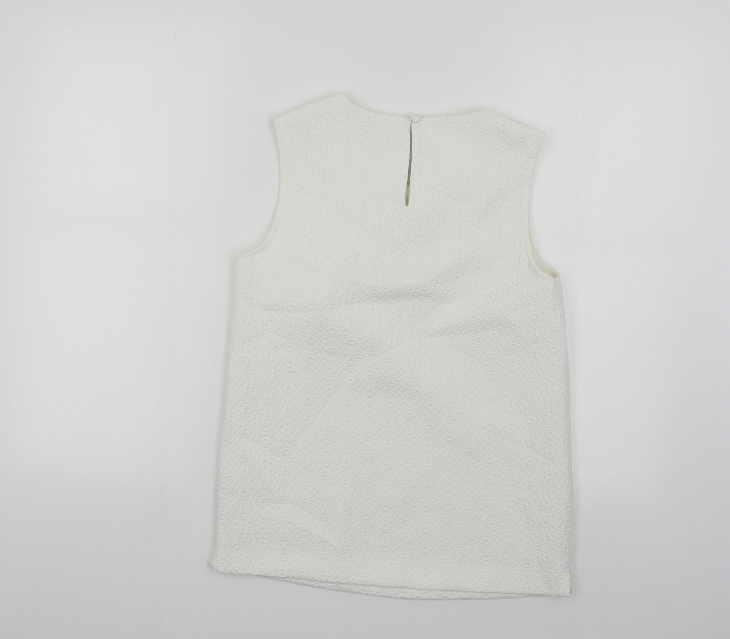 M&Co Womens White Polyester Basic Tank Size 8 Round Neck - Textured