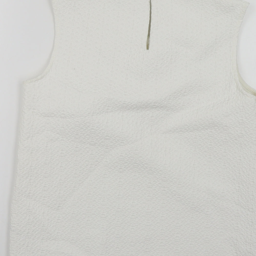 M&Co Womens White Polyester Basic Tank Size 8 Round Neck - Textured