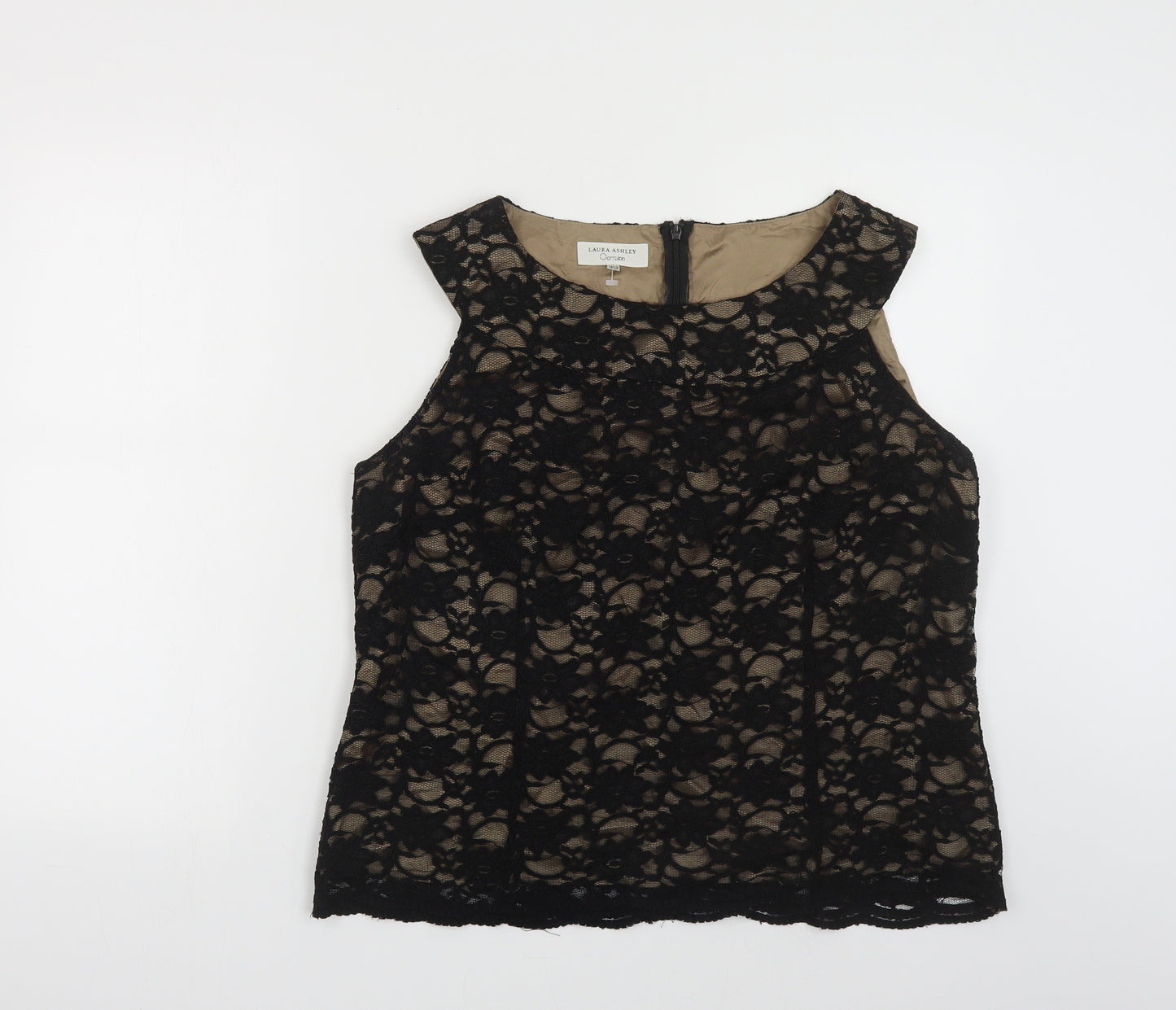 Laura Ashley Womens Black Floral Nylon Basic Tank Size 18 Boat Neck