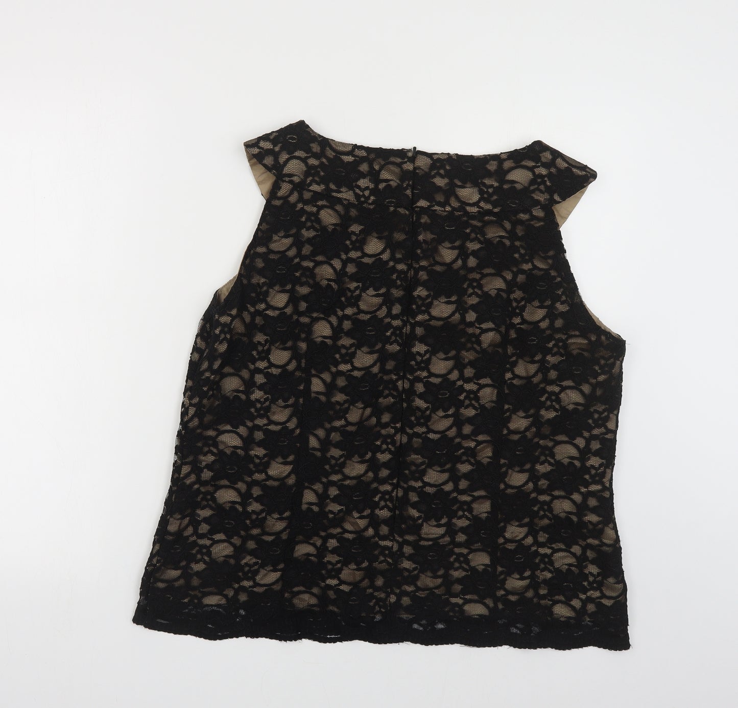 Laura Ashley Womens Black Floral Nylon Basic Tank Size 18 Boat Neck
