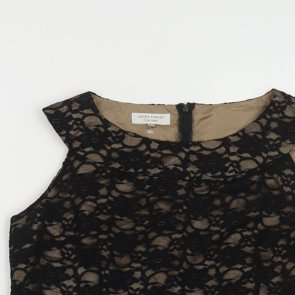 Laura Ashley Womens Black Floral Nylon Basic Tank Size 18 Boat Neck