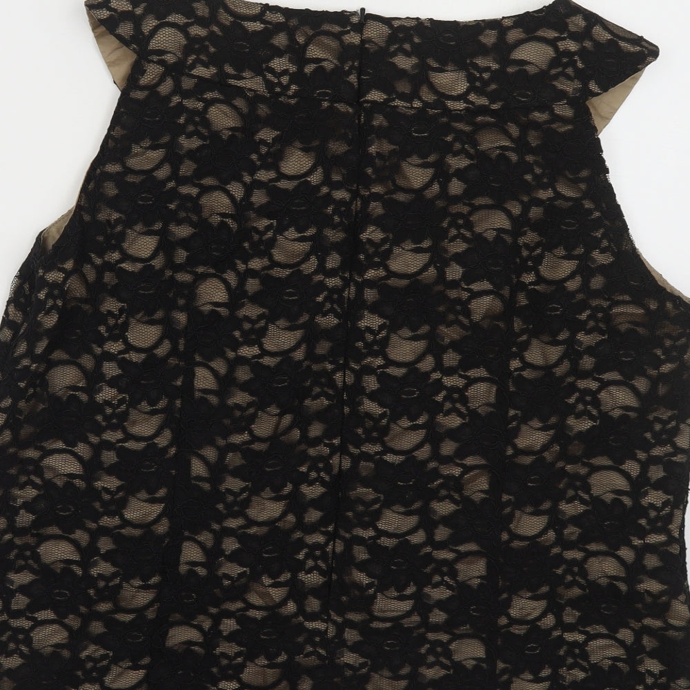 Laura Ashley Womens Black Floral Nylon Basic Tank Size 18 Boat Neck