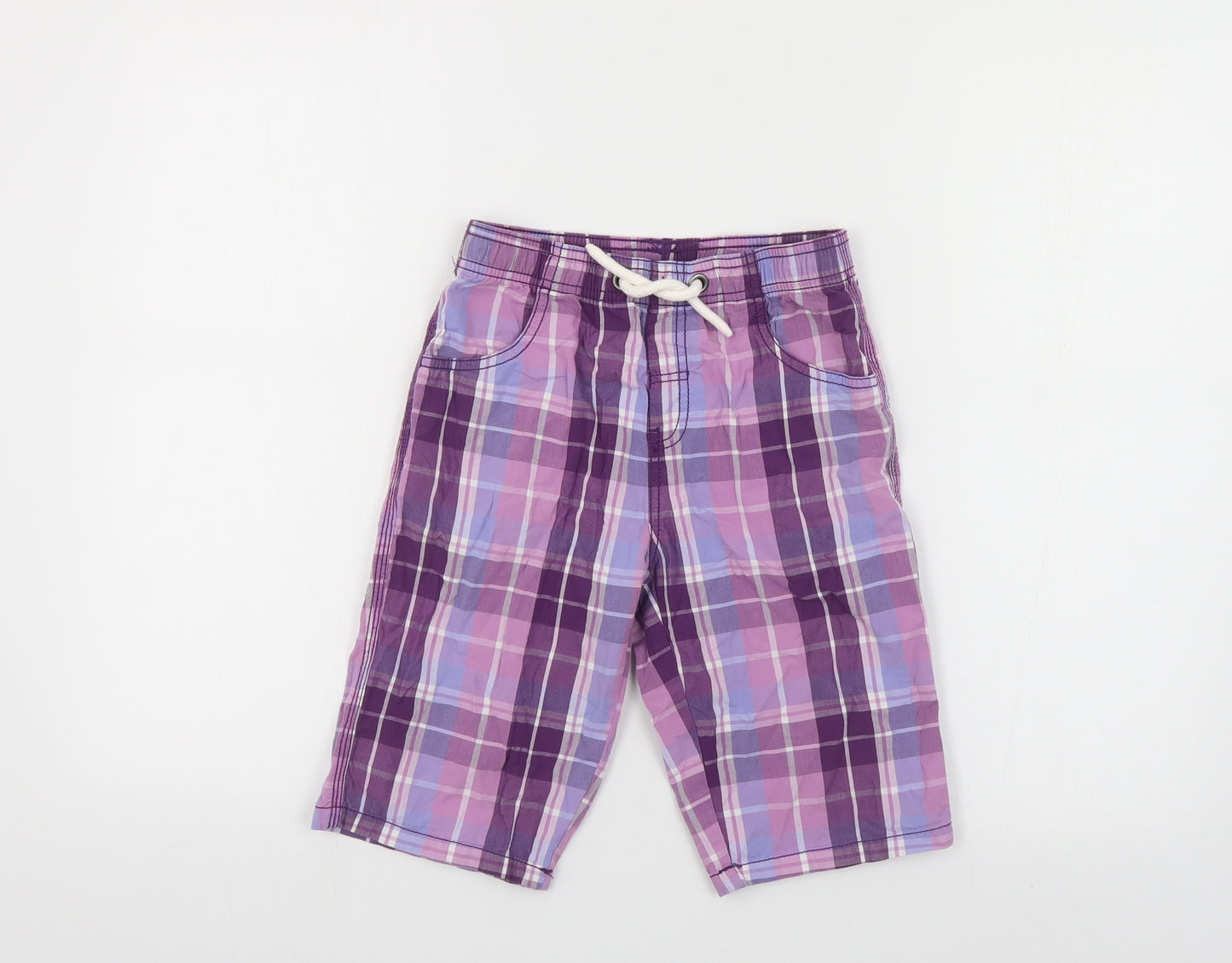 TU Boys Purple Plaid Cotton Chino Shorts Size 9 Years Regular Drawstring