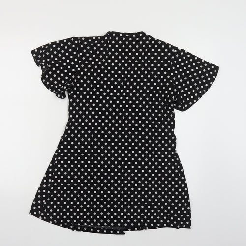 Joanna Hope Womens Black Polka Dot Polyester Basic Blouse Size 14 V-Neck - Lace Detail