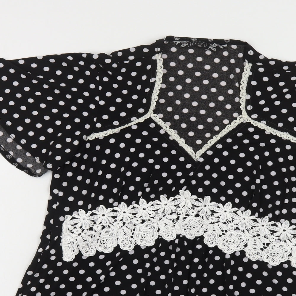 Joanna Hope Womens Black Polka Dot Polyester Basic Blouse Size 14 V-Neck - Lace Detail