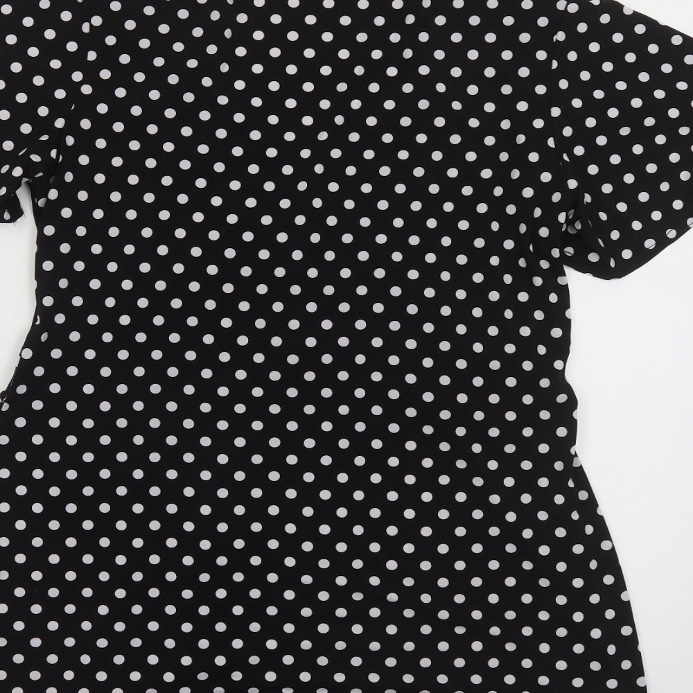 Joanna Hope Womens Black Polka Dot Polyester Basic Blouse Size 14 V-Neck - Lace Detail