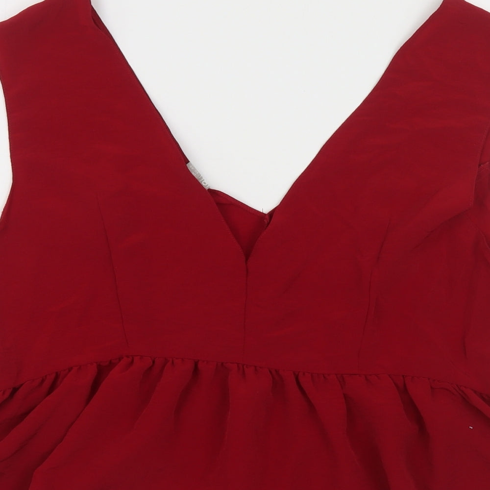 ASOS Womens Red Polyester Basic Tank Size 18 V-Neck