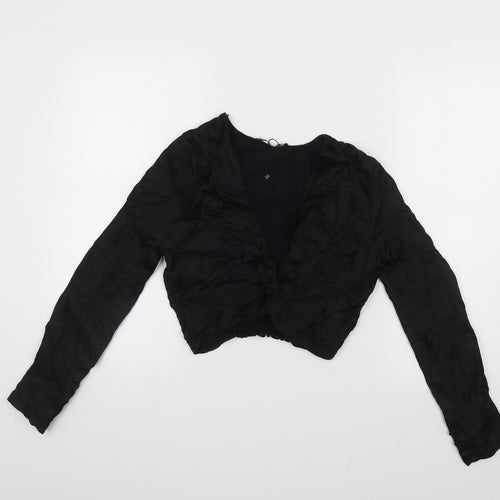 Zara Womens Black Viscose Cropped Blouse Size M V-Neck