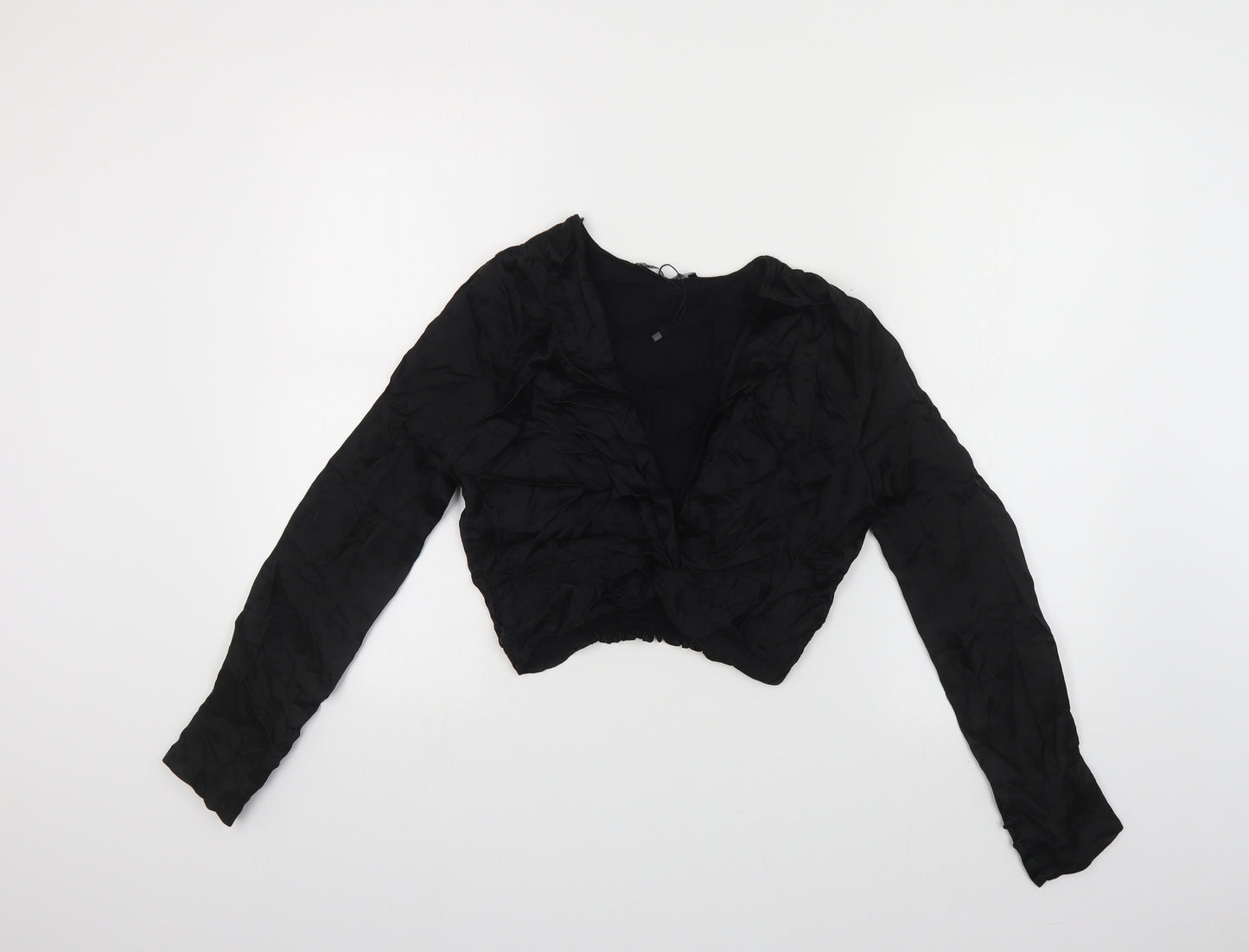 Zara Womens Black Viscose Cropped Blouse Size M V-Neck